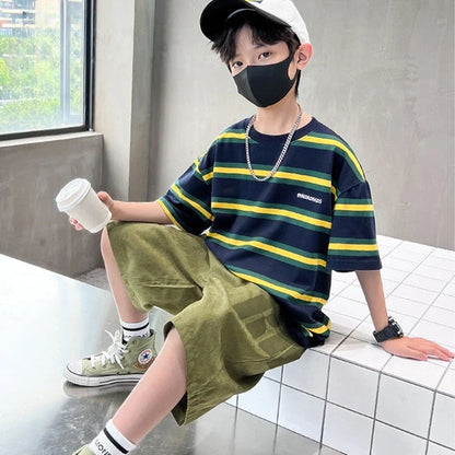 Stripe Outdoor Clothes for Children Tracksuit Boy 7 14 Years Clothing Boys Outfit Set 10 Children's Suit Boy's Child Summer Sets