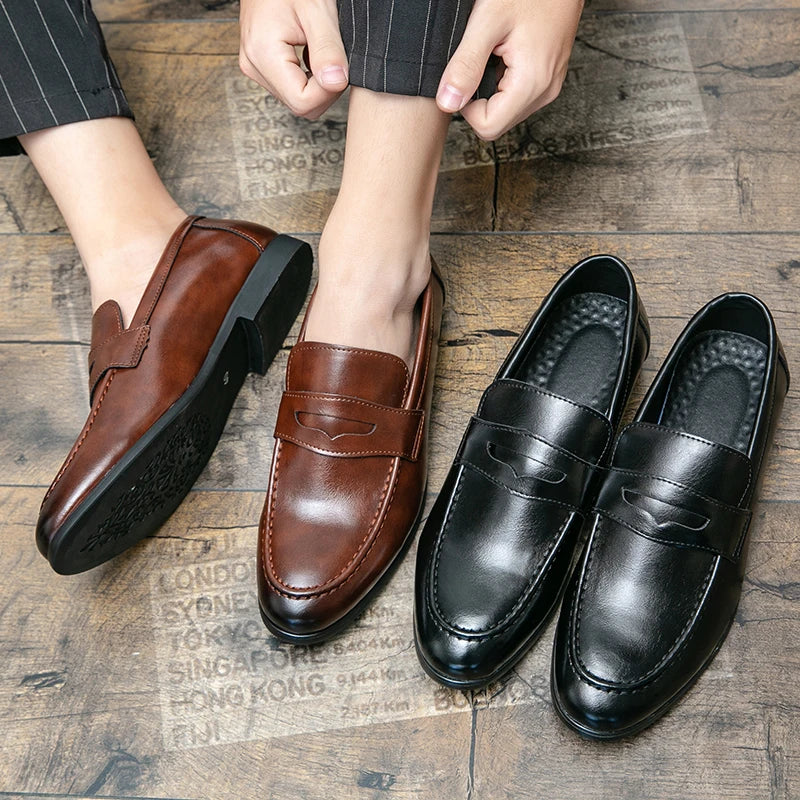 Mens Dress Wedding Fashion Office High Quality Leather Comfy Business Formal Italy Driving Loafers Shoes for Men Plus Size 38~48