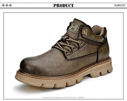 Men's Leather Boots 2026 New Ankle Motorcycle Boots Retro Handmade Luxury Lace Up Waterproof Shoes For Men Working Boots