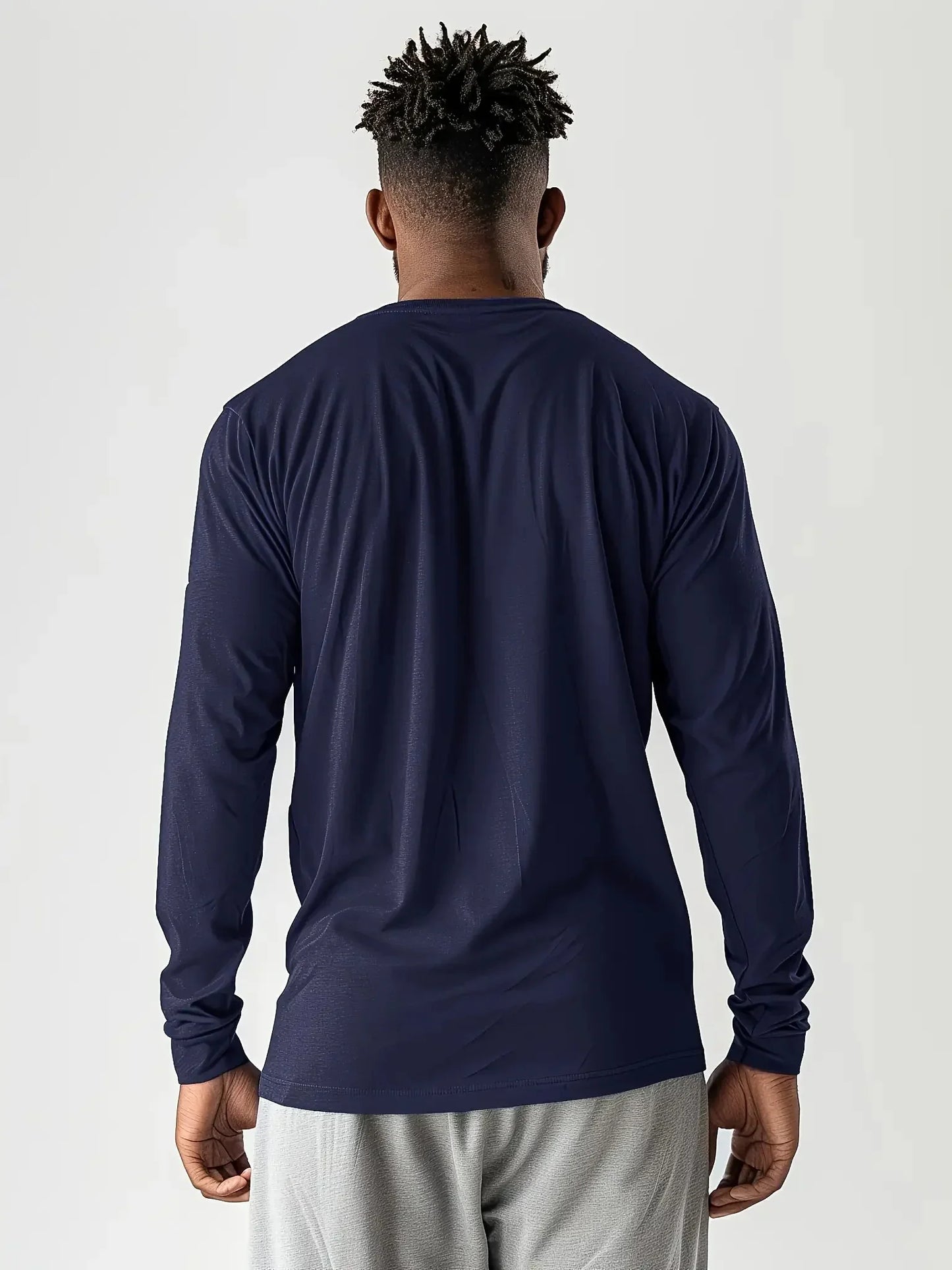 Men's Casual Pure Color Sweat-Wicking Breathable Quick-Dry Long Sleeve Sport T-Shirt Single Piece Summer Outdoor Activity