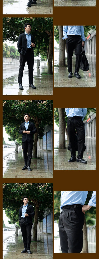 Four seasons high density cotton black georgette casual pants men active dye tapered nine pants can be customized pants
