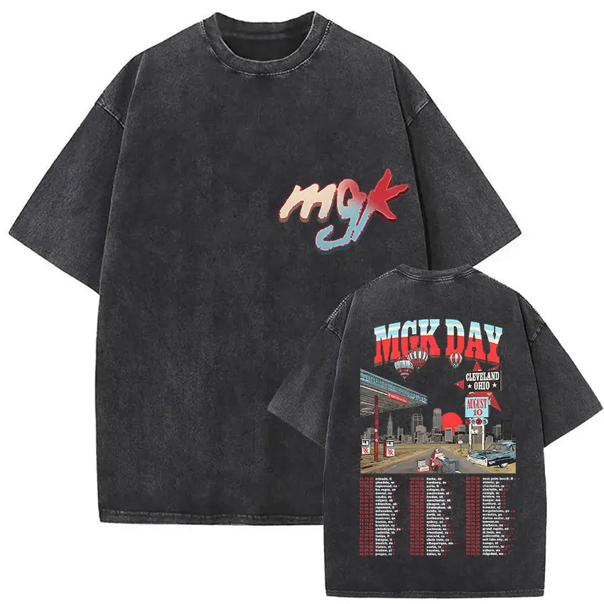 MGK Lost Americana Tour 2025-2026 Vintage Washed T Shirt Men Women Summer Fashion Cotton Short Sleeve T-shirt Fans Gift Clothing