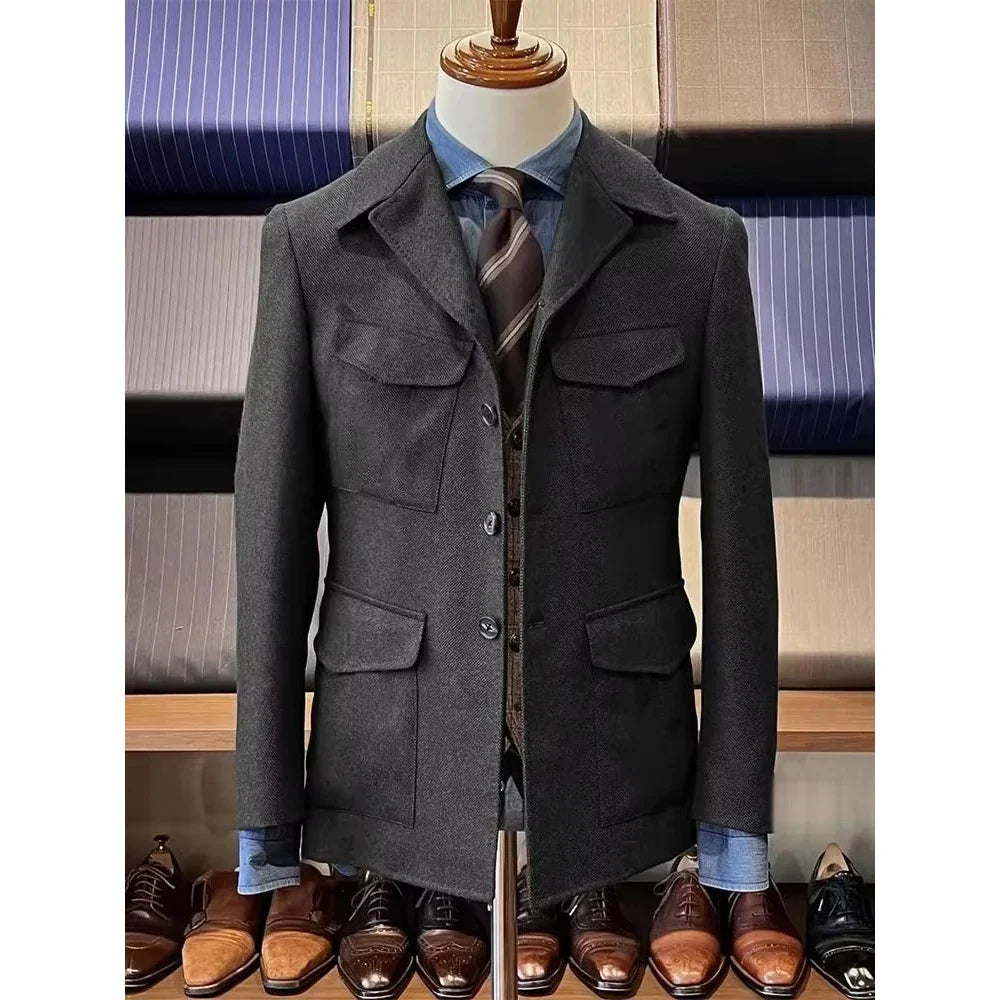 Men's Herringbone Hunting Jacket Casual 4 Pockets Fashion Design Vintage Tweed Blazers Blazer Single Breasted Comfortable Work