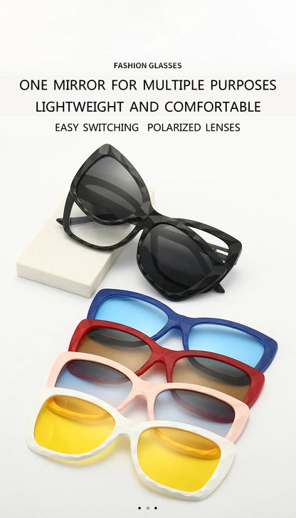 Cycling Polarized Sunglasses 6 In 1 Sets TR90 Anti-Glare Men Magnet Sunshade High Quality Colorful Clip On Sun Glasses UV400