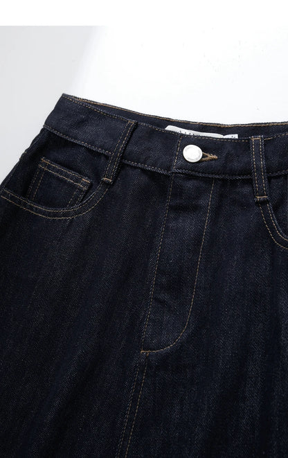 Minimalist Women Denim Skirt 2025 Autumn New French Retro Loose Basics Casual A-line Office Lady Cotton Midi Skirt 12343070