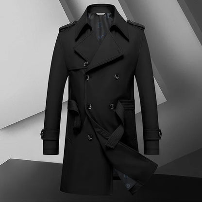 2024 Autumn New Men's Medium to Long Fashion Windbreaker Coat High Quality Double breasted British style Coat Series Belt Coat