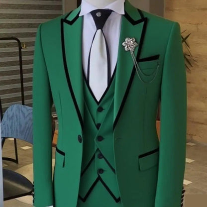 Men's Solid Slim Fit 3-Piece Business Suit Set with Blazer Vest And Pants for Wedding Party Luxury Fashion Tuxedo