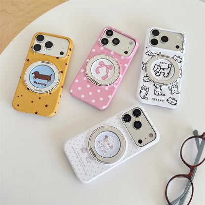 Pink Polka Dot Bow Phone Case For iPhone 17 16 15 Pro Max Cute Soft Shockproof Cover With 360°  Ring Stand Camera Protect