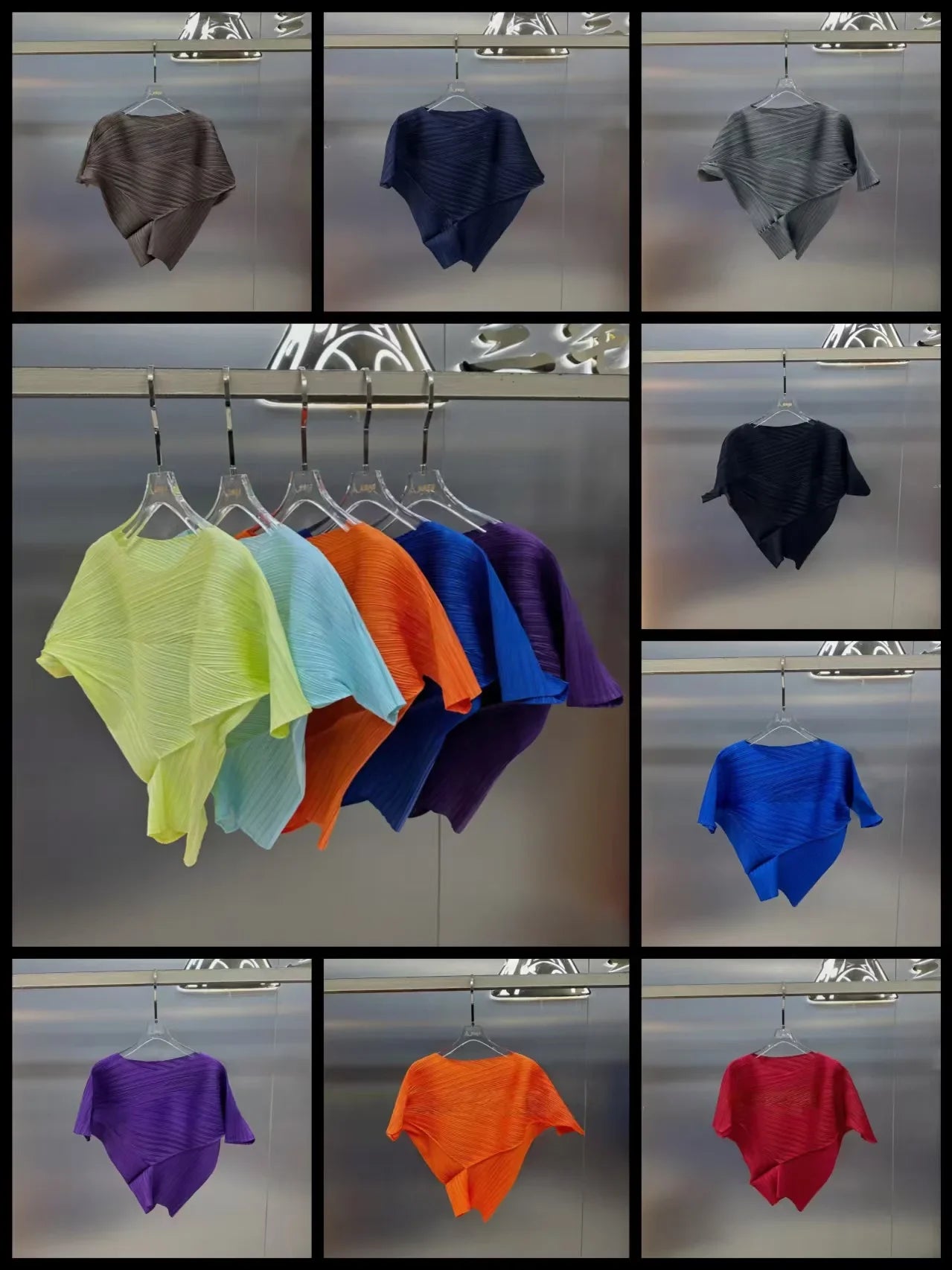 Vibrant Cyan Blue Miyake Pleated Asymmetric Short Sleeve Top, Irregular Hem Women's Casual All Match Modern Stylish Blouse