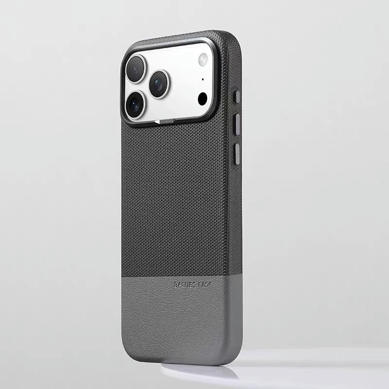 For Magsafe Fine Grained Leather Case For iPhone 17 Pro Max Ari 16 15 14 13 Metal Lens Frame Wireless Charge Accessories Cover