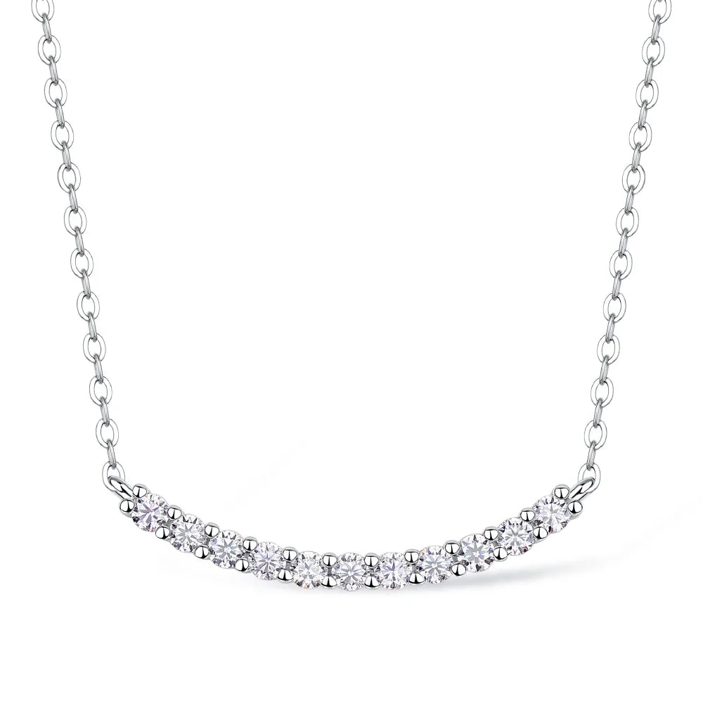 2.6mm Full Moissanite Necklace S925 Sterling Silver Plated 18k White Gold Smile Necklaces for Women Birthday Gift