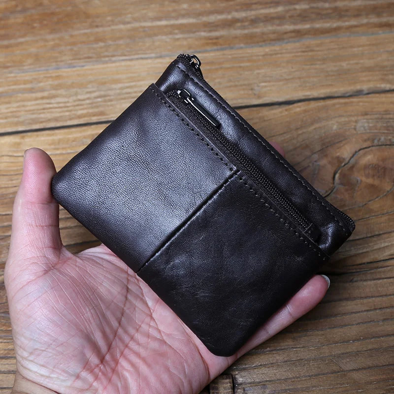 Vintage Genuine Leather Men's Zero Wallet Natural Cowhide Zipper Key Bag Women's Bank Card Bag Mini Coin Bag  Card Holder