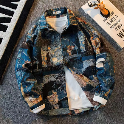 2025 spring Men's doodle Camouflage Men Jacket Loose Turn Down Collar Cargo Lapel Coat printing fashion jackets Outerwear male