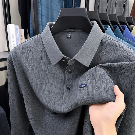 Hot Sales Original Design Men's Polo Lapel Long Sleeve T-Shirt Autumn New Soft Anti Pilling Pocket Business Leisure Menswear Top