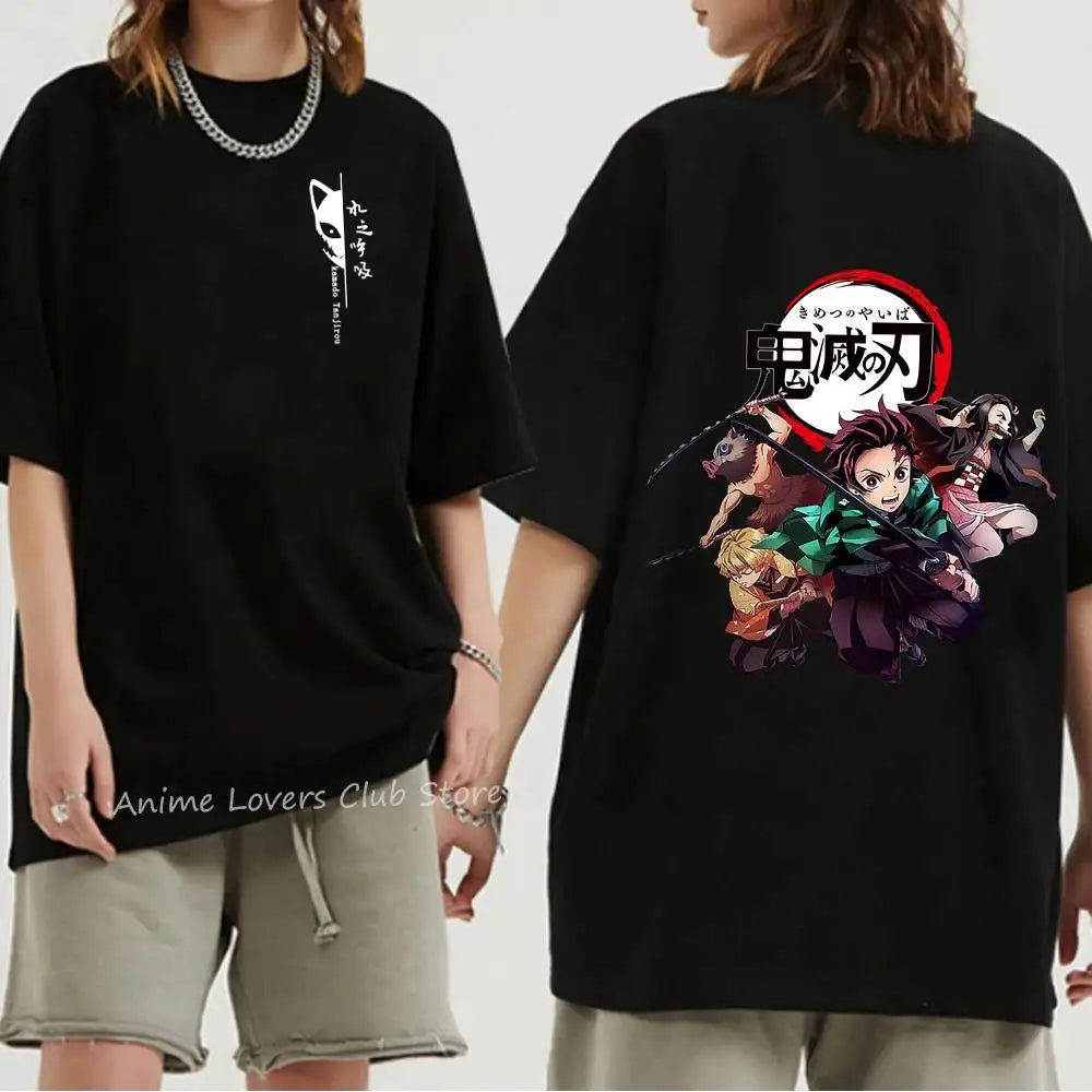 Japanese Anime Demon Slayer Graphic Print T Shirt Fashion Casual Crew Neck Short Sleeve Plus Size T Shirt Women