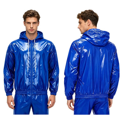 Mens Waterproof Hooded Raincoat Long Sleeve Front Zipper Rain Jacket Windbreaker with Drawstring Hood for Hiking Fishing Biking