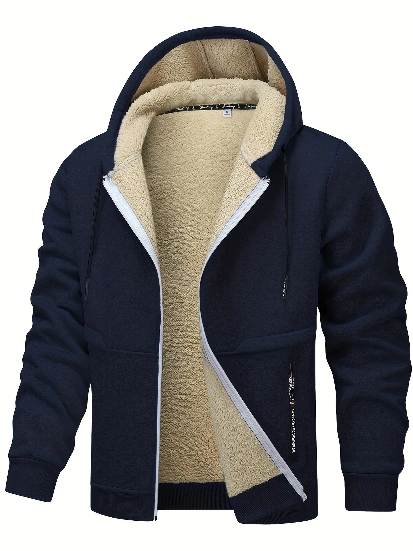 Winter Lambswool Zipper Hoodies Thicken Warm Jackets Long Sleeve Sweatshirts Casual Sports Fleece Black Coats Hooded Men Coat To