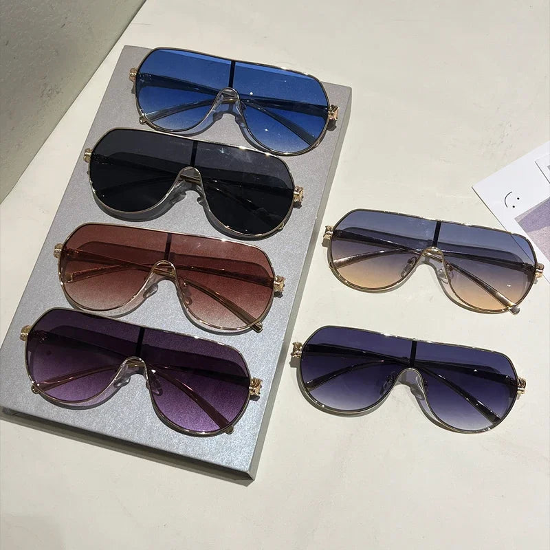 Men New Fashion Metal Rim Monoblock Outdoor Shades Women Trendy Luxury Brand Design Sun Glasses Oversize Pilot Sunglasses