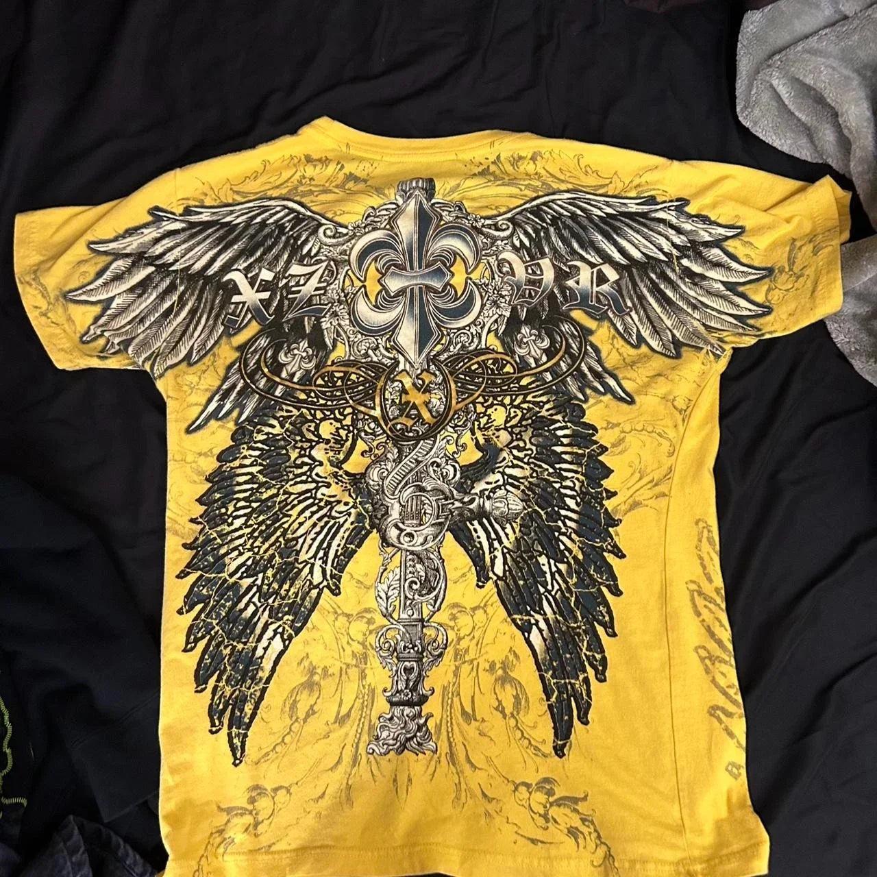 Retro Xtreme Angel Wing Men Yellow Short Sleeves Harajuku High Street American Fashion T-shirt Man Women Summer Tops