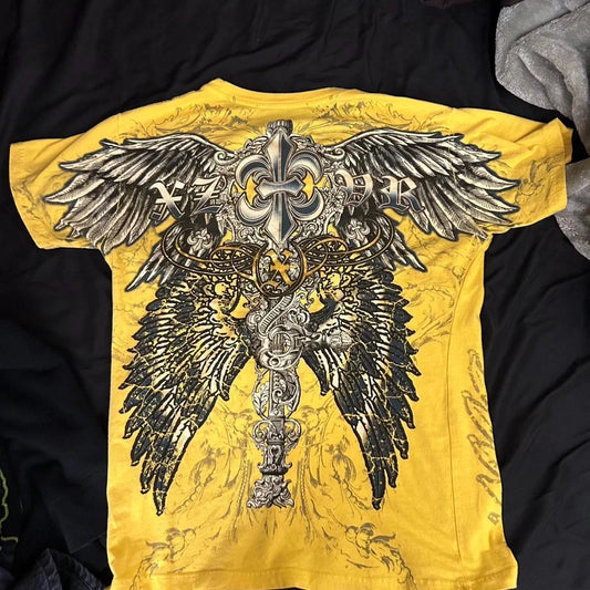 Retro Xtreme Angel Wing Men Yellow Short Sleeves Harajuku High Street American Fashion T-shirt Man Women Summer Tops