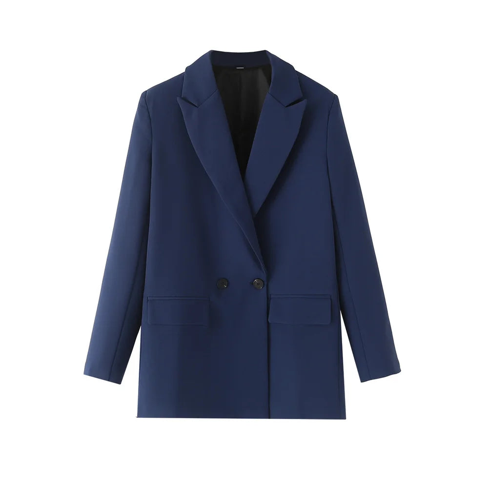 Women Chic Office Lady Double Breasted Blazer Vintage Coat Fashion Notched Collar Long Sleeve Ladies Outerwear Stylish Tops