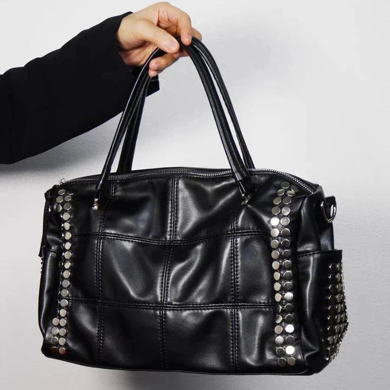 New Y2K Fashion Retro Rivet Tote Bag Women's High-end Handbag Large Capacity Motorcycle Shoulder Bag Daily Commute Crossbody Bag