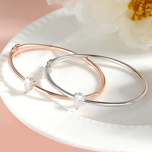 Bracelets Joncs pour Femmes en Moissanite Certifiée Taille Poire 1CT, Argent Massif S925, Bracelets en Diamant de Laboratoire, Bijoux Cadeaux d'Anniversaire