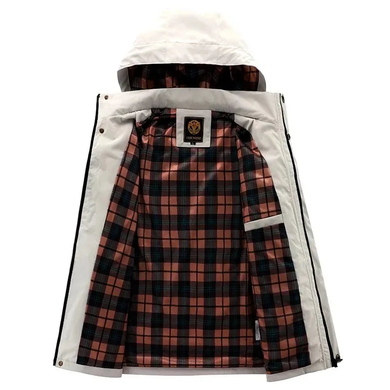 Spring And Autumn New Men's Windbreaker Outdoor Soft Shell Windproof Waterproof Jacket Long-Sleeved Hooded Solid Color Jacket
