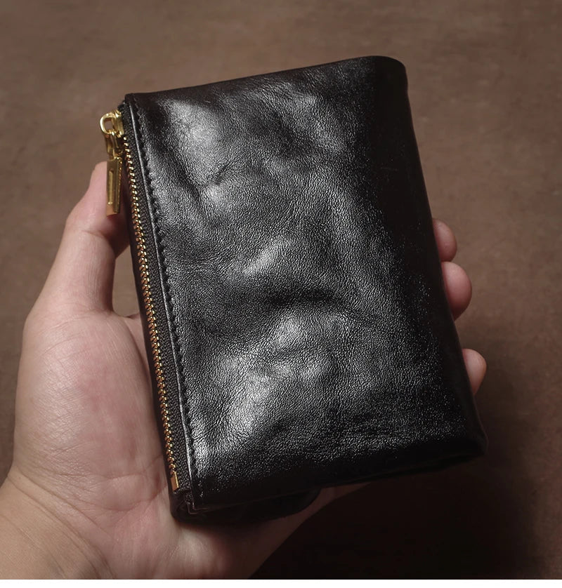 Vintage Genuine Leather Trifold Wallet for Men Women Zipper Coin Purse Driver License ID Credit Card Luxury Cowhide Wallet
