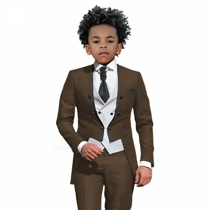 2025 Autumn Handsome Wedding Suits 3 Pieces For Kids, Boys Slim Fit Tuxedo Performance Costumes,Formal Blazer Banquet Outfit