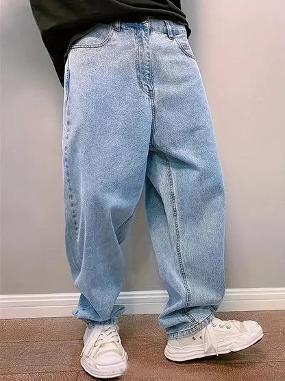 Casual Oversize Baggy Jeans Mens Spring Autumn Straight Loose Light Blue Denim Trousers Streetwear Fashion Wide Leg Pants Y2k