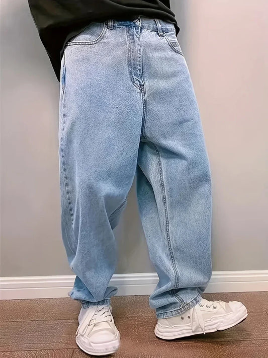 Casual Oversize Baggy Jeans Mens Spring Autumn Straight Loose Light Blue Denim Trousers Streetwear Fashion Wide Leg Pants Y2k