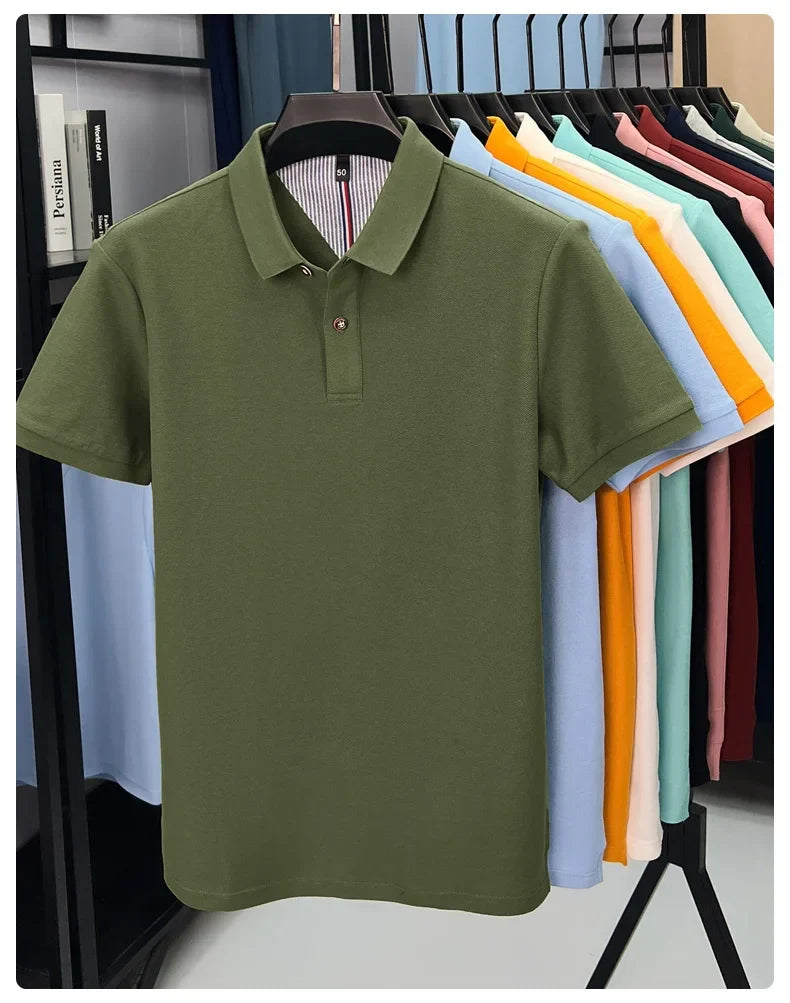 100% cotton short sleeve polo shirt comfortable lightweight high-end brand fashionable simple summer men's casual lapel T-shirt