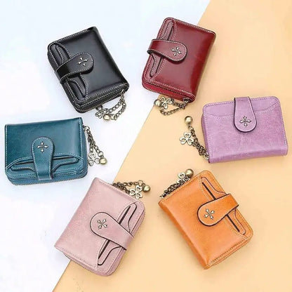 Women’s Retro Small Wallet – Mini Leather Credit Card Holder, Double-Fold Design with Zipper, Compact Aesthetic Wallet