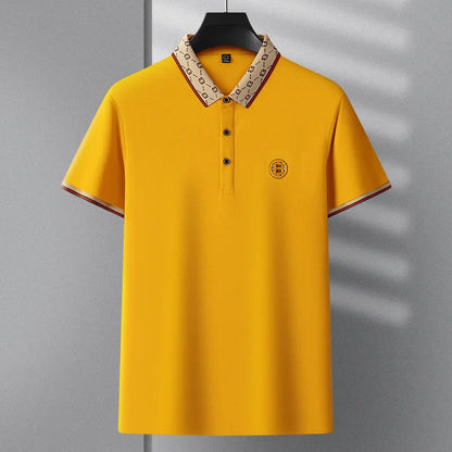 Men's short sleeved summer polo shirt high-end design exquisite smooth silk breathable wrinkle resistant hot selling T-shirt