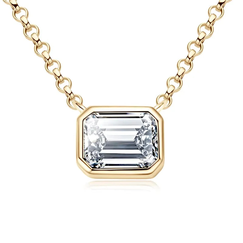 925 Sterling Silver Chains Emerald Cut Moissanite Diamond Pendant Necklace For Women cadena plata 925 original certificada