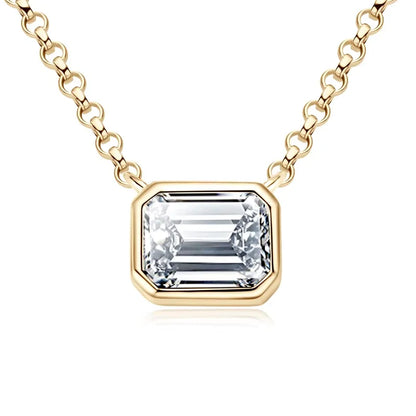 925 Sterling Silver Chains Emerald Cut Moissanite Diamond Pendant Necklace For Women cadena plata 925 original certificada