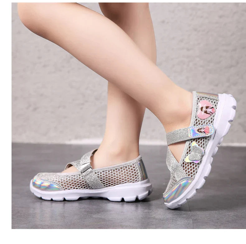 Summer Brand Non-slip Beach Shoes Children Sandals Girls Casual Shoes Kids Flowers Princess Flat Shoes Size 26-36
