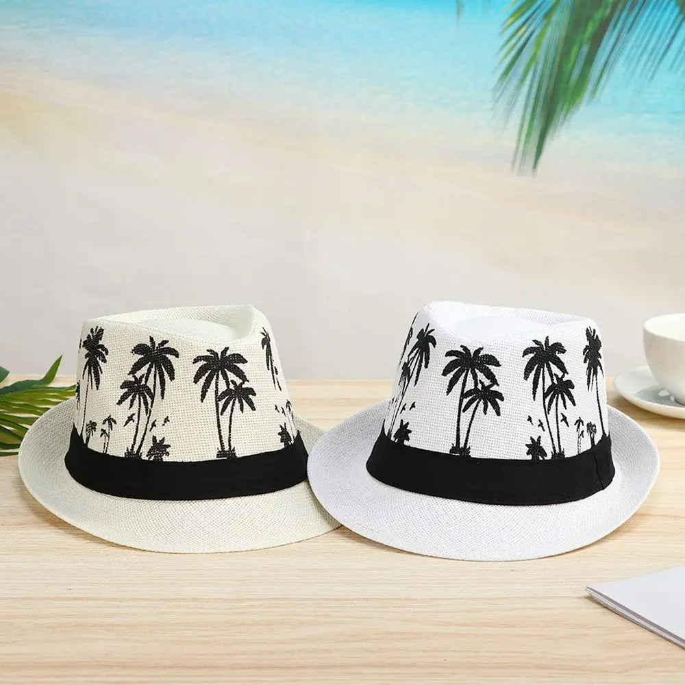 New Spring Summer Beach Cap Men Women Coconut Trees Pattern Top Hats Fedora Cap Jazz Hat Casual Fashion Sun Hat