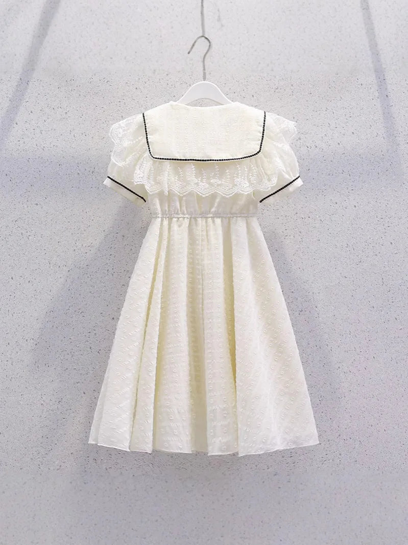 2026 New Summer Dresses Kid Baby Princess Lace Girls Teenager A-LINE STRIPED Chiffon Mid Long Layered Dress 4 8 10 12 14 Years