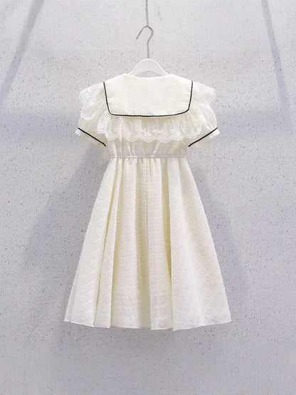 2026 New Summer Dresses Kid Baby Princess Lace Girls Teenager A-LINE STRIPED Chiffon Mid Long Layered Dress 4 8 10 12 14 Years