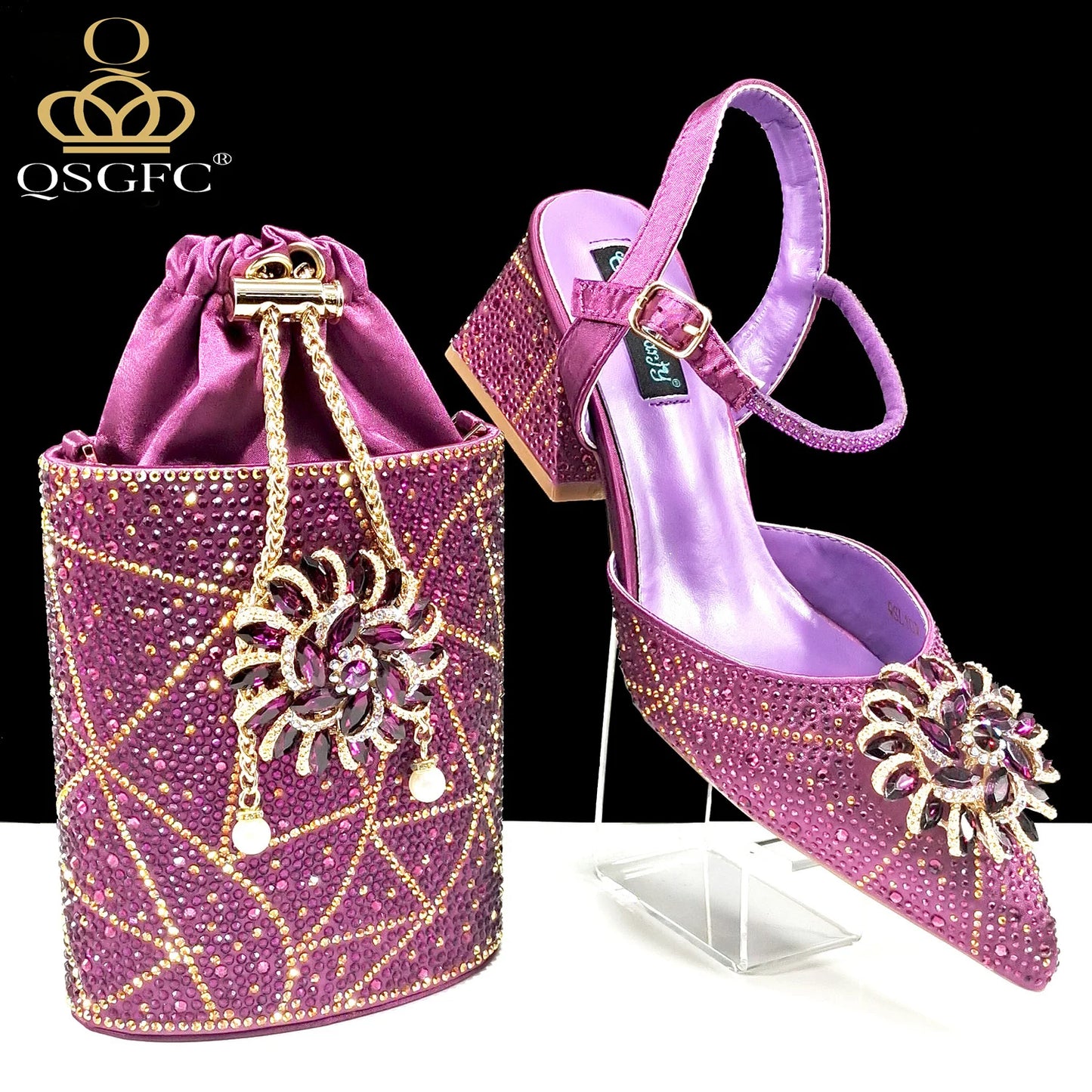 Fashion Design High-end Women's Shoes with Diamond Oval Stand Bag Women's High Heels for Special Day or Work
