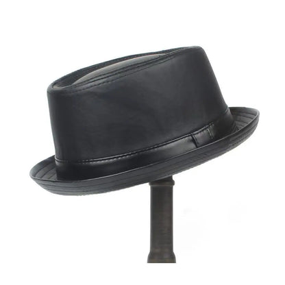 Men and Women Black Leather Fedora Hat Vintage Style Jazz Hat for Autumn & Winter Fashion, Handmade Trilby Hat