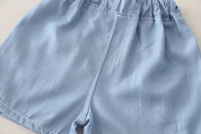 Children Cotton Clothes Summer Child Boy Cartoon Denim Solid Shirt Short 2Pcs/set Infant Kid Fashion Toddler Tracksuit 0-5 Years
