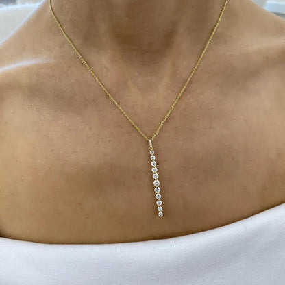 Sparkling 11-Stones Moissanite Diamond Necklace  for Women 14K Gold Filled Long Drop Pendant Necklace Glamour Jewelry Gift