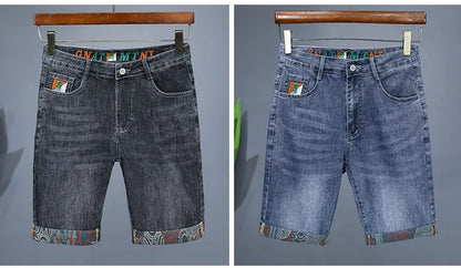 Summer New Men's Embroidered Denim Shorts Fashion Straight Slim Personality Streetwear Jeans Male Bermuda Male Short Pants
