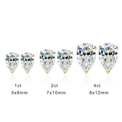 D VVS1 Pear Moissanite Earrings for Women GRA Certified Lab Grow Diamond Solid 925 Silver Plated 18k Gold Stud Earring