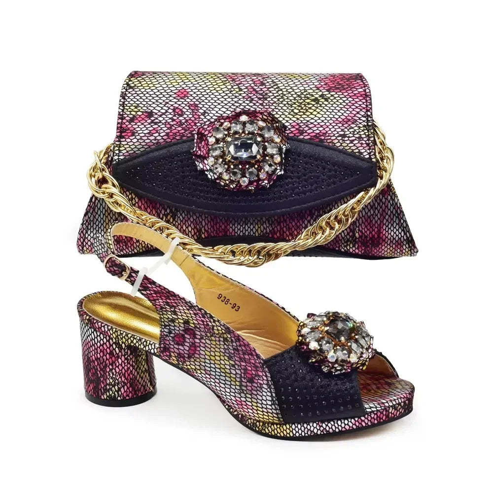 New Arrival Italian Shoes and Bags Matching Set 2024 Nigerian Heel Party for Women Purple Colour Italian Design Wedding Dress