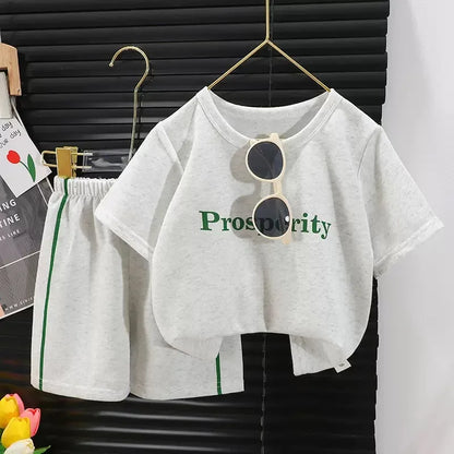 1Set Boys Girls Leisure Set Fashion Cartoon Children Short Sleeve Shorts Sets Summer Kids Clothes Baby Tee+Short Pants Tracksuit