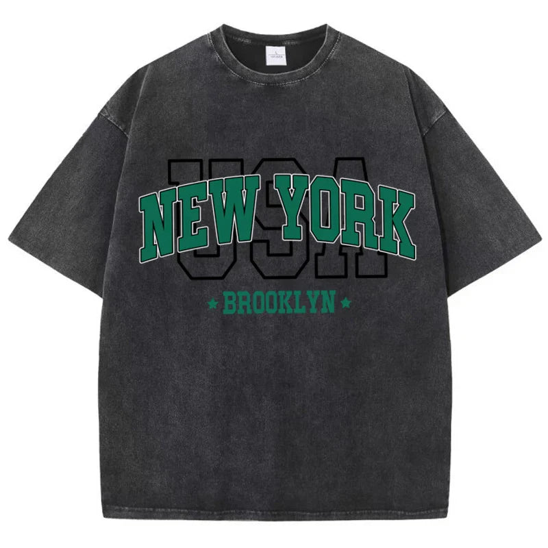 Women'S Cotton Washed T-Shirts All-Math Loose O-Neck Tee Shirts Brooklyn Usa Printing Short Sleeve Summer Street Female Clothes